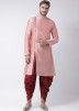 Pink Readymade Angrakha Style Slit Kurta With Dhoti