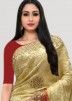 Heavy Border Kanjivaram Silk Saree In Cream & Red