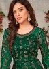 Green Sequins Embroidered Pant Suit With Front Slit