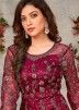 Magenta Slitted Salwar Suit With Dupatta In Net