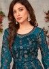 Blue Slitted Salwar Suit With Dupatta In Net