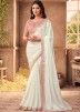 White Cocktail Saree With Embroidered Blouse