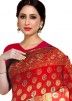 Red Bridal Hand Work Saree In Kanjivaram Silk