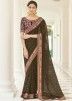 Brown Embroidered Organza Saree With Blouse