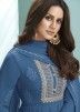 Blue Georgette Embroidered Anarkali Style Suit