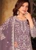 Purple Net Palazzo Suit With Thread Embroidery