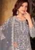 Grey Embroidered Net Palazzo Suit With Dupatta