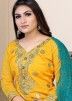 Yellow Gotta Embroidered Punjabi Suit In Chanderi