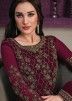 Maroon Dori Embroidered Pant Style Suit In Net