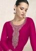 Magenta Art Silk Palazzo Suit With Embroidered Dupatta 