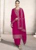 Magenta Art Silk Palazzo Suit With Embroidered Dupatta 