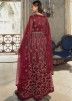 Red Embroidered Anarkali Style Suit In Net