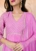 Readymade Pink Sequinned Anarkali Suit With Pant