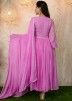 Readymade Pink Sequinned Anarkali Suit With Pant