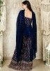 Blue Readymade Embroidered Palazzo Suit With Dupatta
