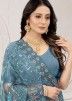 Blue Heavy Embroidered Net Saree