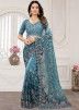 Blue Heavy Embroidered Net Saree