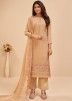 Beige Embroidered Palazzo Suit Set In Georgette