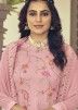Pink Thread Embroidered Pant Suit In Georgette