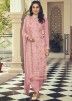 Pink Thread Embroidered Pant Suit In Georgette