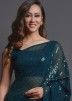 Blue Sequins Embroidered Saree In Georgette