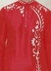 Red Dupion Silk Embroidered Kurta With Churidar