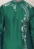 Green Embroidered Dupion Silk Kurta With Churidar
