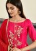 Readymade Pink Embroidered Palazzo Suit In Silk