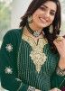 Green Embroidered Straight Cut Palazzo Suit Set