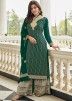 Green Embroidered Straight Cut Palazzo Suit Set