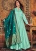 Readymade Green Anarkali Suit With Zari Woven Dupatta 