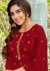 Red Zari Embroidered Punjabi Suit With Dupatta
