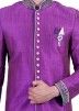 Purple Art Silk Readymade Sherwani With Churidar