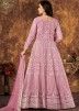 Pink Dori Embroidered Abaya Style Suit In Net