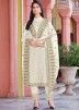 Off White Embroidered Pant Suit With Dupatta