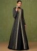 Black Sequin Embellished Abaya Suit With Dupatta