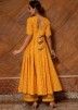 Yellow Readymade Bandhej Printed Anarkali Suit Set 