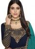 Blue Heavy Yoke Embroidered Suit With Dupatta