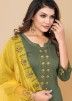 Readymade Green Embroidered Pant Suit In Chiffon