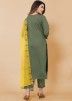 Readymade Green Embroidered Pant Suit In Chiffon