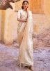 Off White Woven Classic Saree In Art Silk