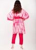 Pink Readymade Tie-Dye Printed Kimono With Pant