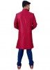 Red and Blue Woven Brocade Sherwani With Churidar