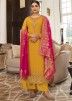 Yellow Embroidered Straight Cut Suit Set