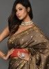 Brown Embroidered Art Silk Saree With Blouse