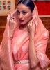 Peach Zari Woven Festive Saree In Linen