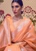 Orange Woven Festive Saree In Linen