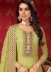 Green Embroidered Geogette Gharara Style Suit