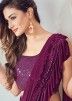 Purple Lycra Pre-Stitched Saree With Sequined Blouse