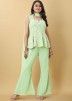 Readymade Green Embroidered Peplum Top With Pant